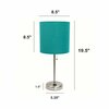 Creekwood Home Oslo 19.5in Contemporary Power Outlet Base Metal Table Lamp, Brushed Steel, Teal Drum Fabric Shade CWT-2009-TL